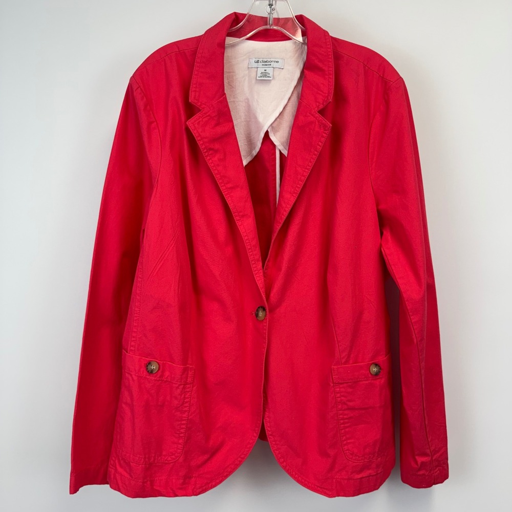 Liz Claiborne Woman Red 100% Cotton Blazer Jacket Plus Size 1X Single Button